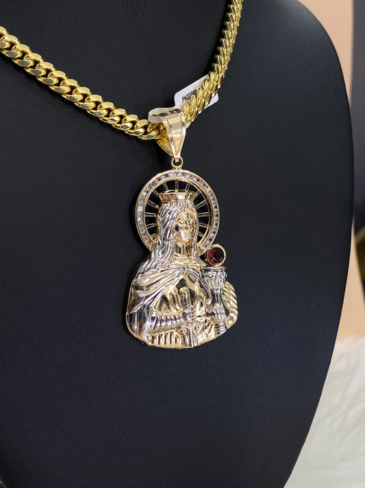 14K Yellow - White Gold Virgen Pendant With Zirconia / 5.2gr