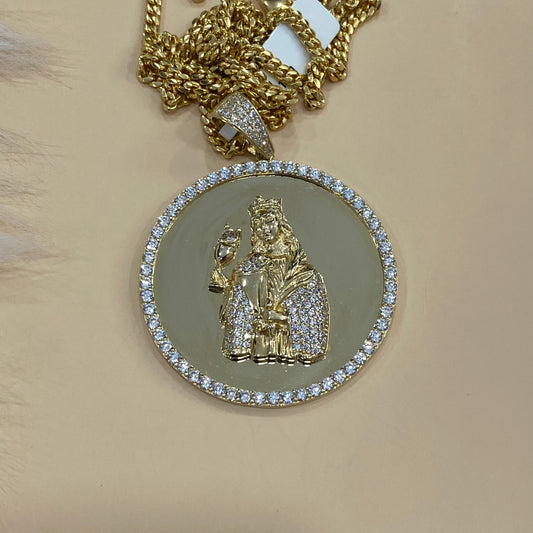 14K Yellow Gold Virgen Pendant With Zirconia / 8.6gr