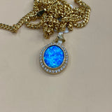 14K Yellow Gold Bluestone Pendant With Zirconia / 2gr