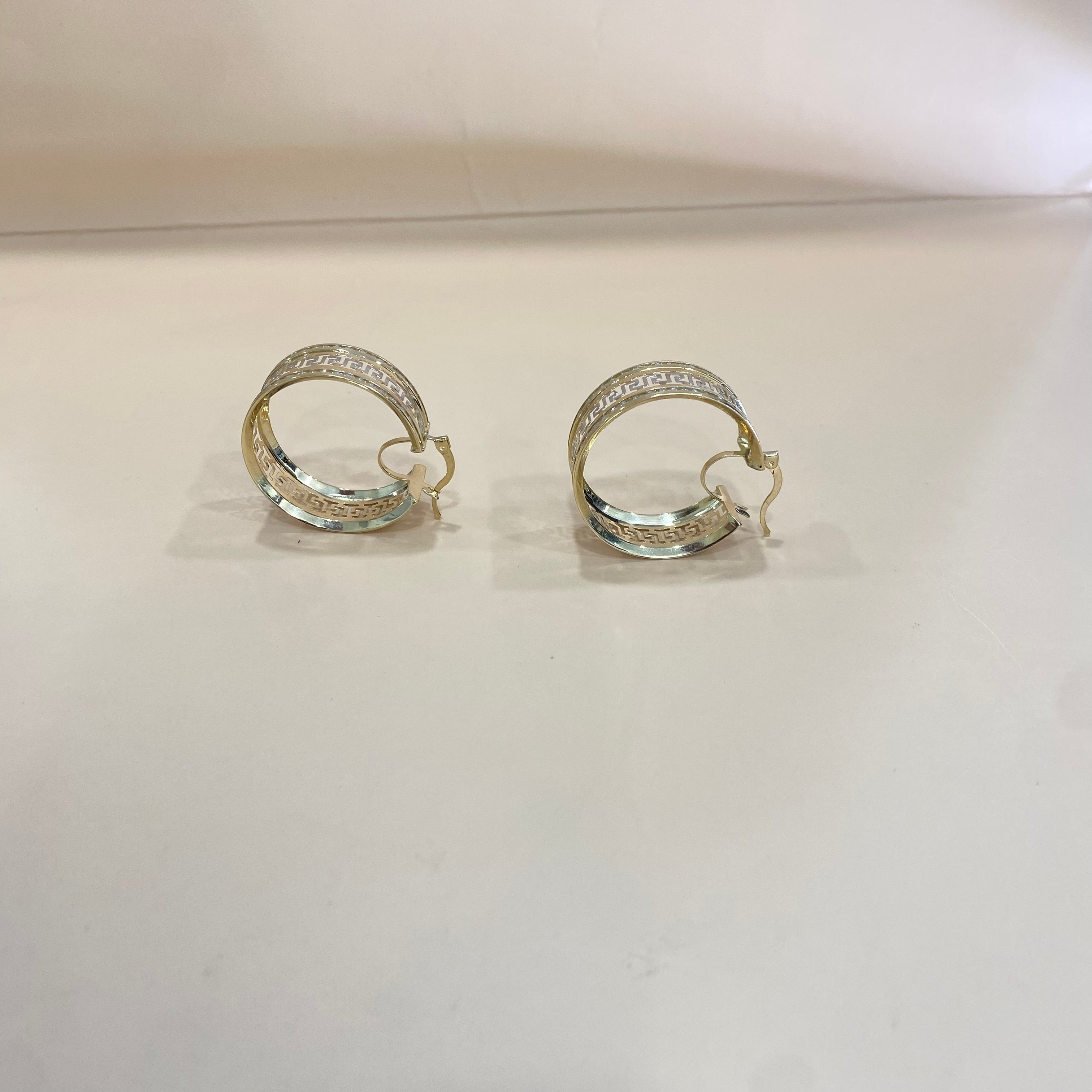 14K Yellow - White Gold Luxury Hoop Earrings / 8.5gr