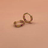 14K Yellow Gold Luxury Redstone Hoop Earrings / 1.4gr