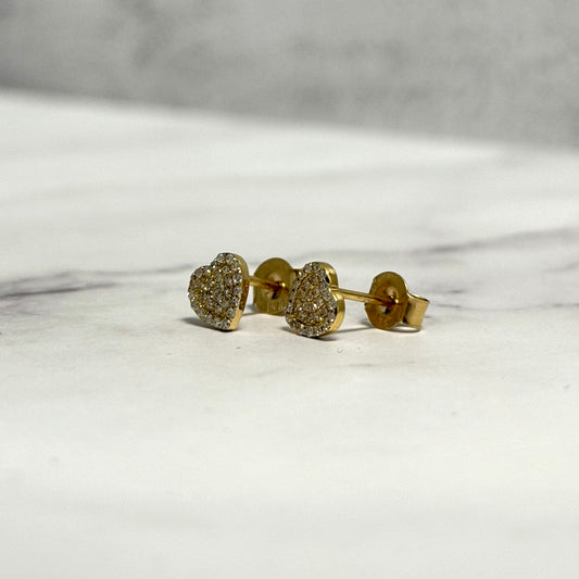 14K Yellow Gold Diamonds Heart Stud Earrings 0.17Ct Dia / 1gr / 7mm