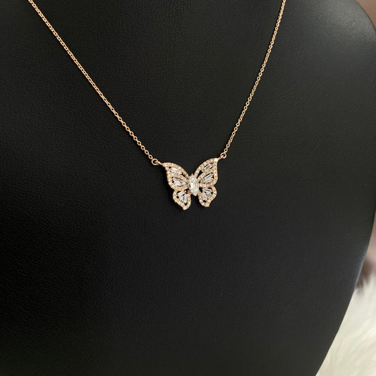 14K Rose - White Gold Diamond Butterfly Jewelry Set 0.49Ct / 2.9gr