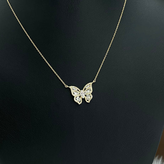 14K Yellow - White Gold Diamond Butterfly Jewelry Set 0.49Ct / 2.8gr