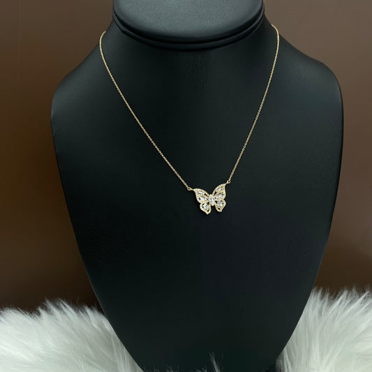 14K Yellow - White Gold Diamond Butterfly Jewelry Set 0.49Ct / 2.8gr