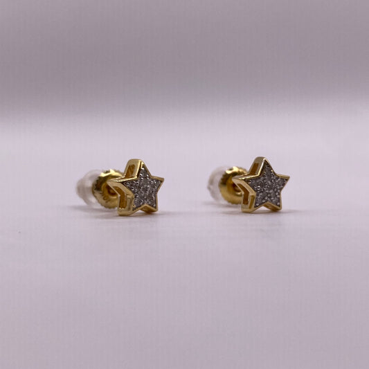 10K Yellow Gold Diamond Star Stud Earrings 0.06Ct / 1gr