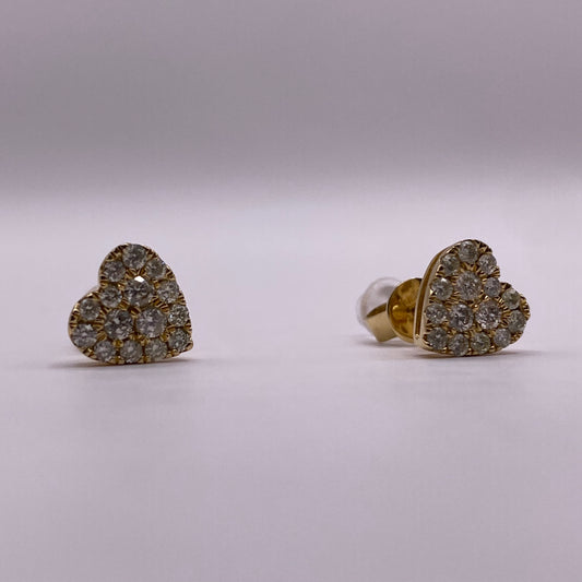 14K Yellow Gold Diamond Heart Stud Earrings 0.71Ct / 2.5gr