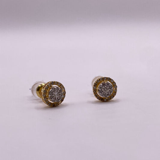 10K Yellow Gold Diamond Flower Stud Earrings 0.28Ct / 1.1gr