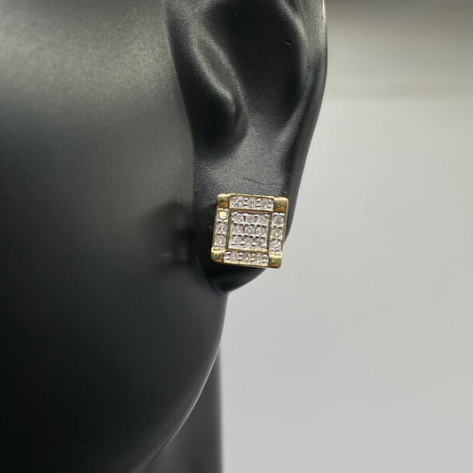 10K Yellow Gold Diamond Square Stud Earrings 0.23Ct / 1gr