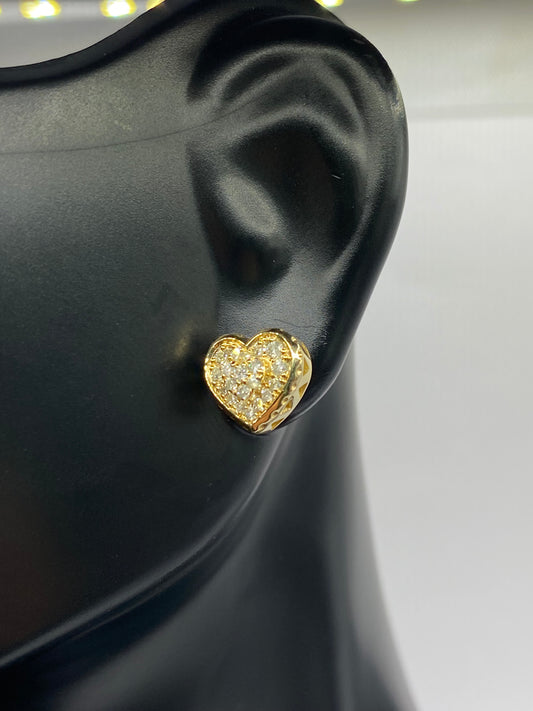 10K Yellow Gold Diamond Heart Stud Earrings 0.38Ct / 2.0gr