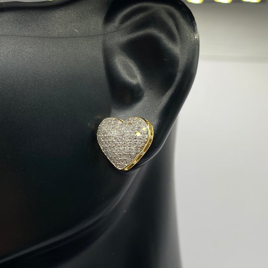 10K Yellow Gold Diamond Heart Stud Earrings 0.55Ct / 2.1gr