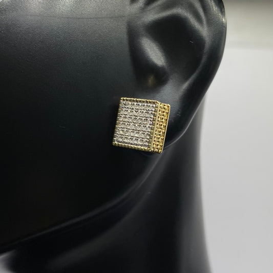 10K Yellow Gold Diamond Square Stud Earrings 0.33Ct / 3.2gr