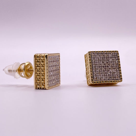 10K Yellow Gold Diamond Square Stud Earrings 0.33Ct / 3.2gr