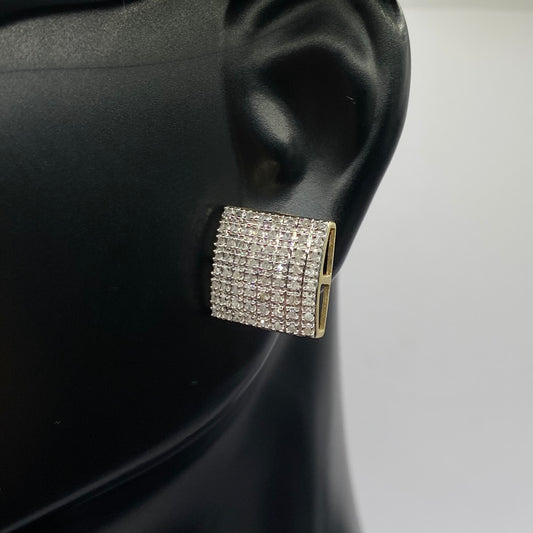 10K Yellow Gold Diamond Square Stud Earrings 0.48Ct / 2.1gr