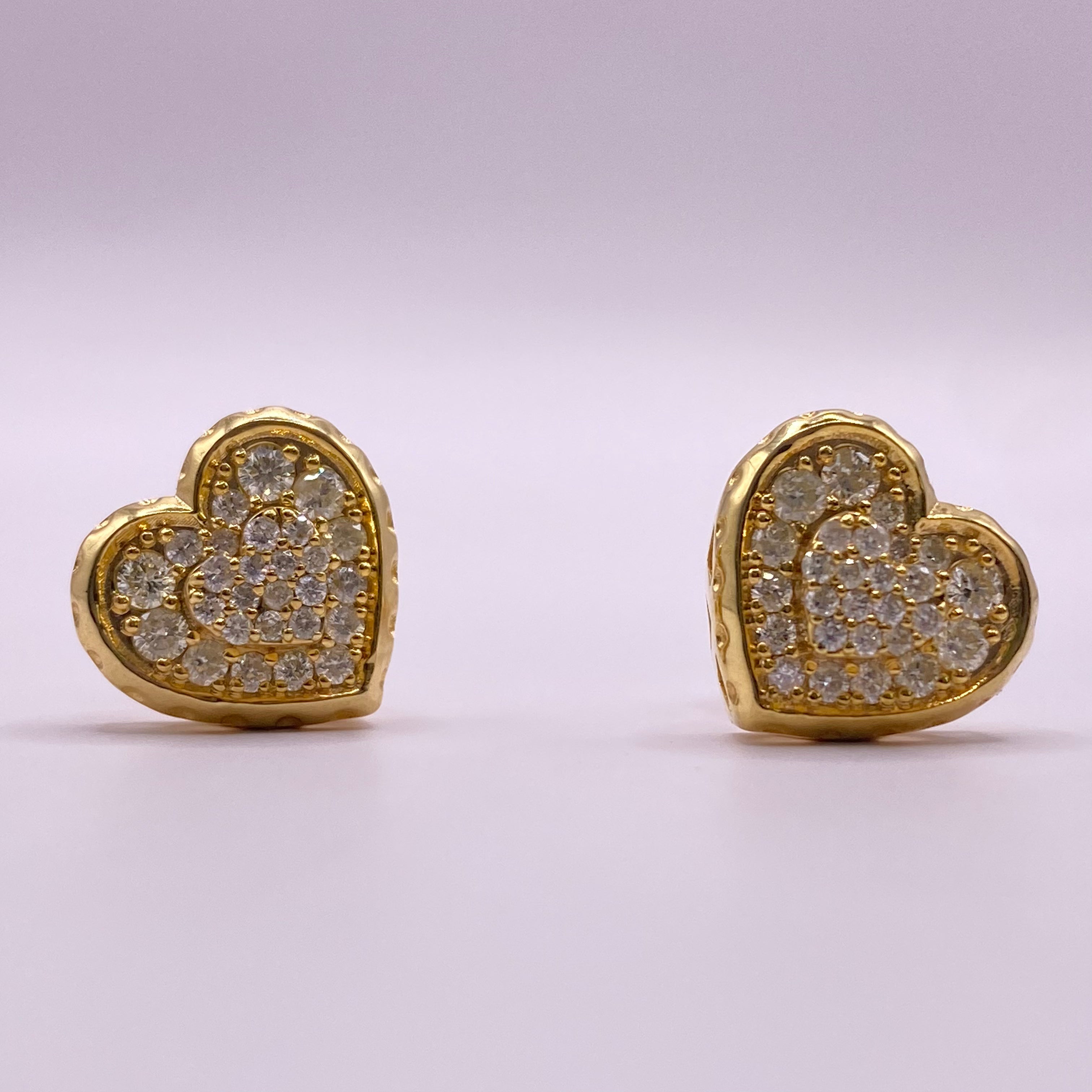 10K Yellow Gold Diamond Heart Stud Earrings 0.86Ct / 3.5gr