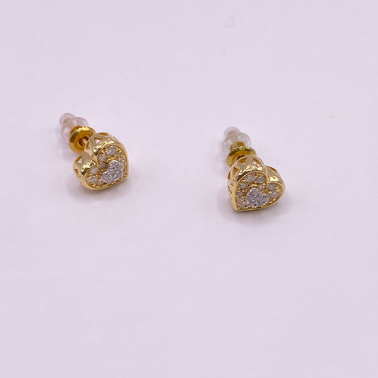 10K Yellow Gold Diamond Heart Stud Earrings 0.29Ct / 1.8gr