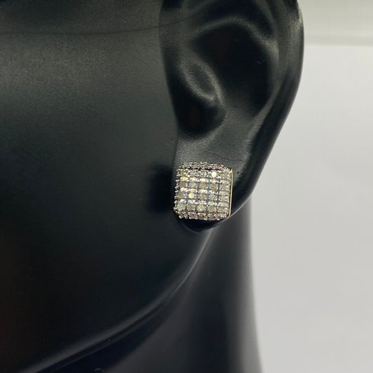 10K Yellow Gold Diamond Square Stud Earrings 0.24Ct / 1.5gr