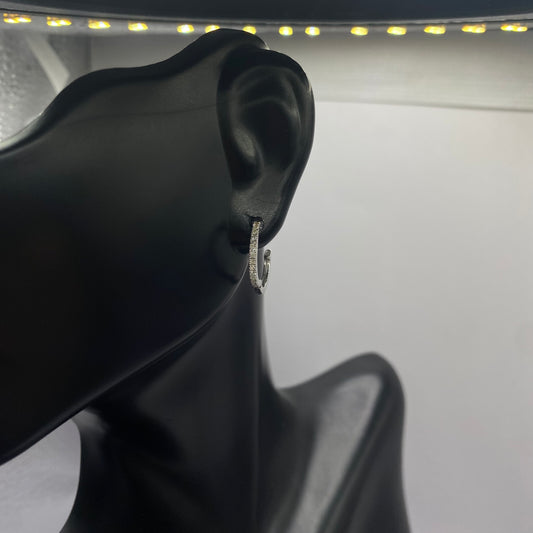 14K White Gold Diamond Luxury Hoop Earrings 0.14Ct / 1.2gr