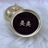 14K Yellow Gold Skull Stud Earrings With Diamond / 2gr