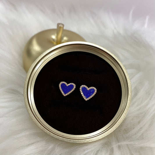 14K Rose Gold Diamond Heart Blue Stud Earrings 1Ct / 1.7gr