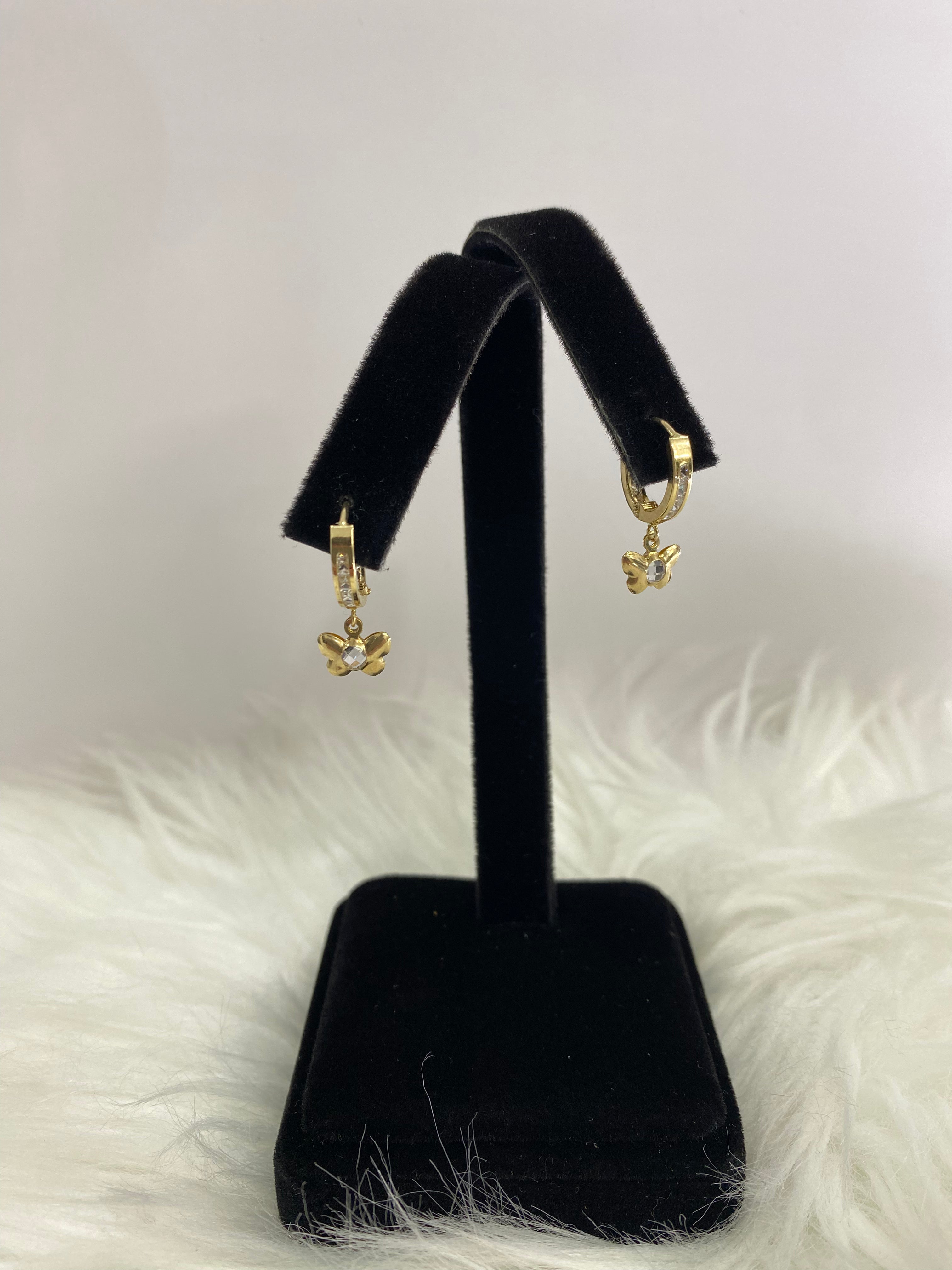 14K Yellow Gold Diamond Flower Hoop Earrings 0.54Ct / 1.8gr