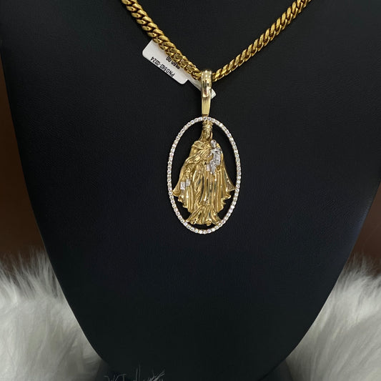 14K Yellow - White Gold Virgen Pendant With Zirconia / 7.1gr