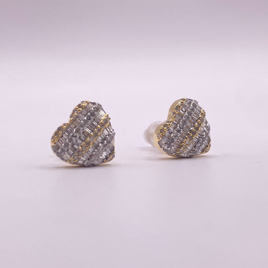 10K Yellow Gold Diamond Heart Stud Earrings 0.58Ct / 1.6gr