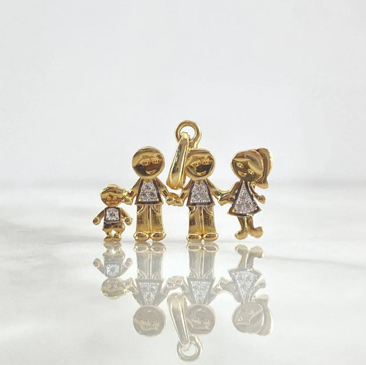 18K Yellow Gold Family Pendant With Zircons / 3gr / 0.8in