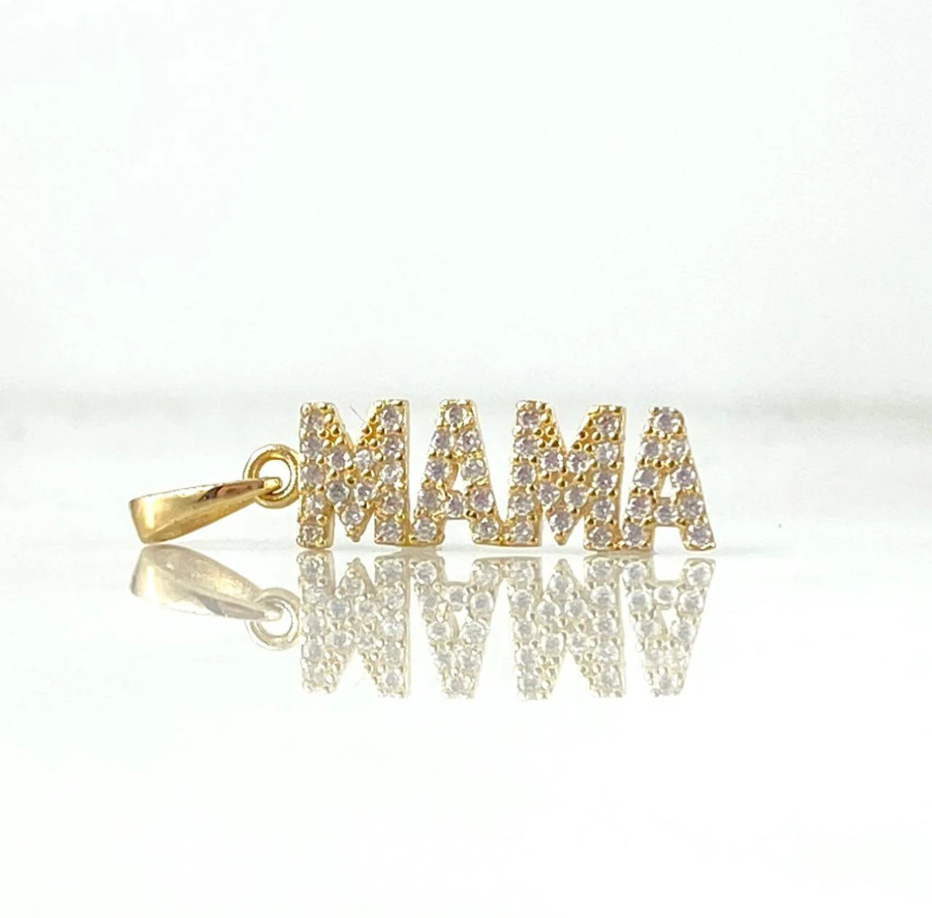 18K Yellow Gold Mama Pendant With Zircons / 1.12gr / 1in