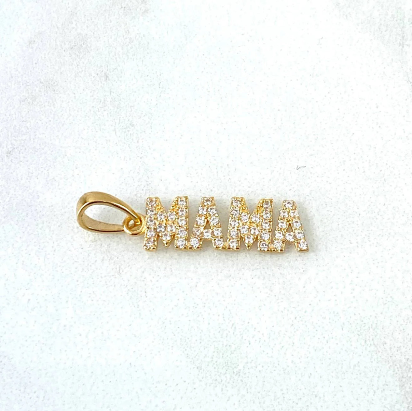 18K Yellow Gold Mama Pendant With Zircons / 1.12gr / 1in