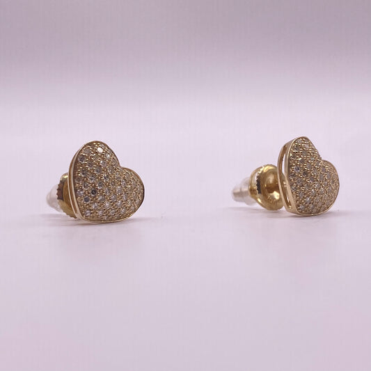 10K Yellow Gold Diamond Heart Stud Earrings 0.76Ct / 1.9gr