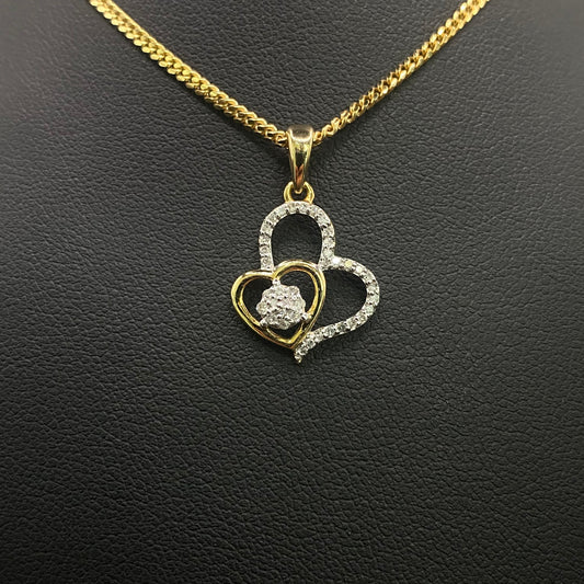 10K Yellow Gold Hearts Jewelry Set With Diamond / 5.1gr / 1.6mm / 18in