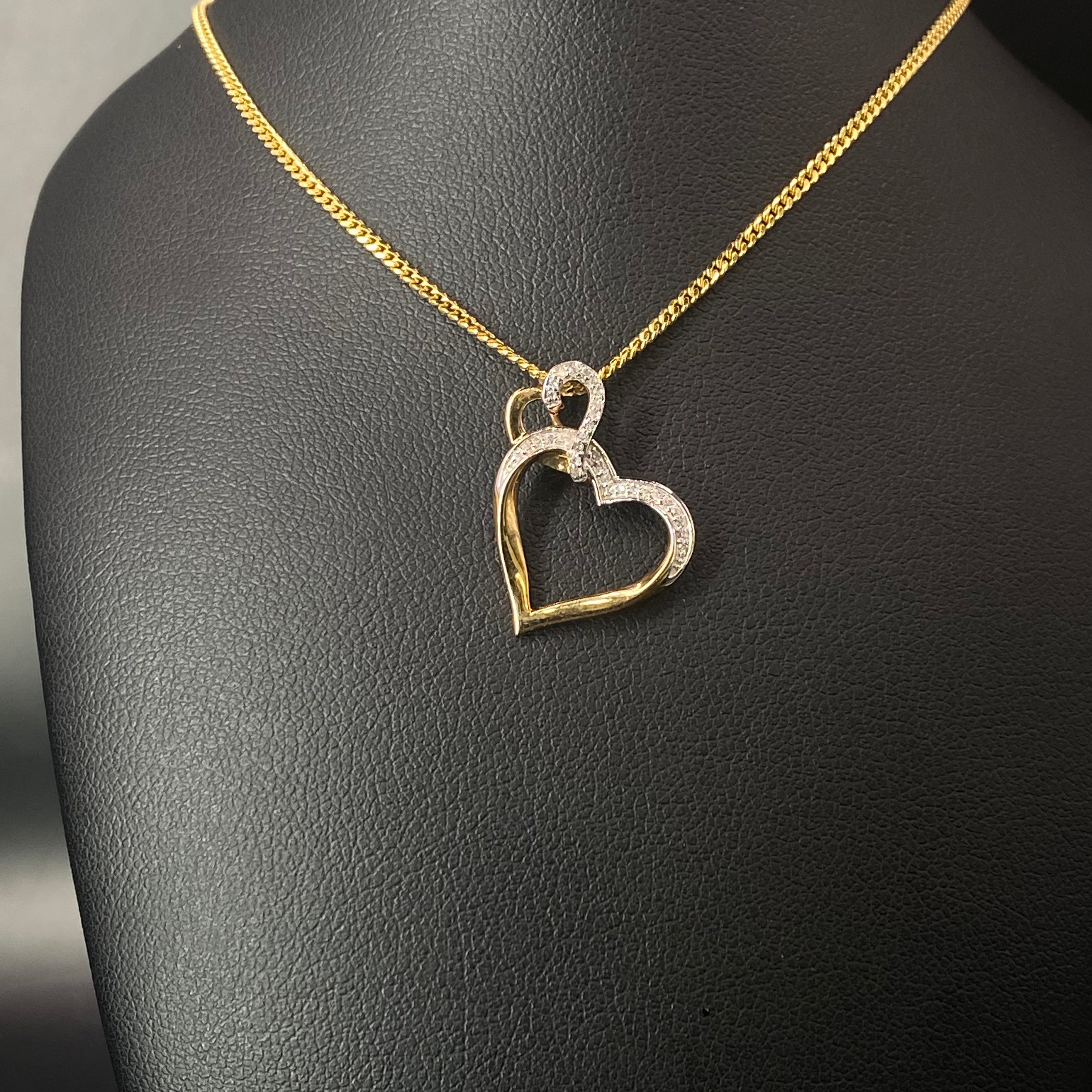 10K Yellow Gold Diamond Heart Jewelry Set / 3.4gr / 1.4mm / 16in