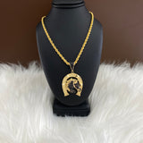 14K Yellow Gold Horseshoe Jewelry Set With Black Zirconia / 26.5gr / 2.9mm / 26in