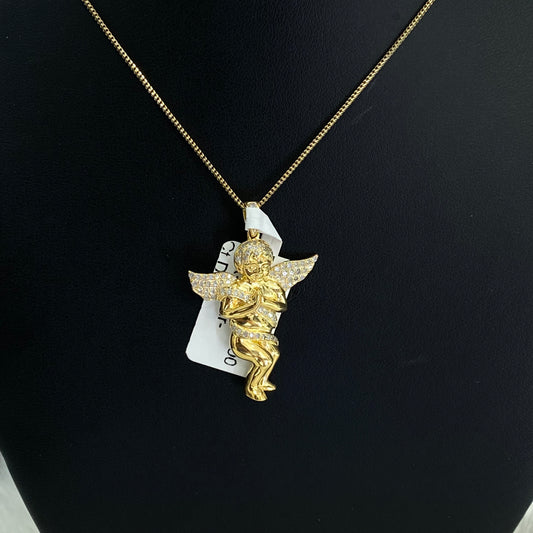 10K Yellow Gold Angel Pendant With Diamond / 4.5gr