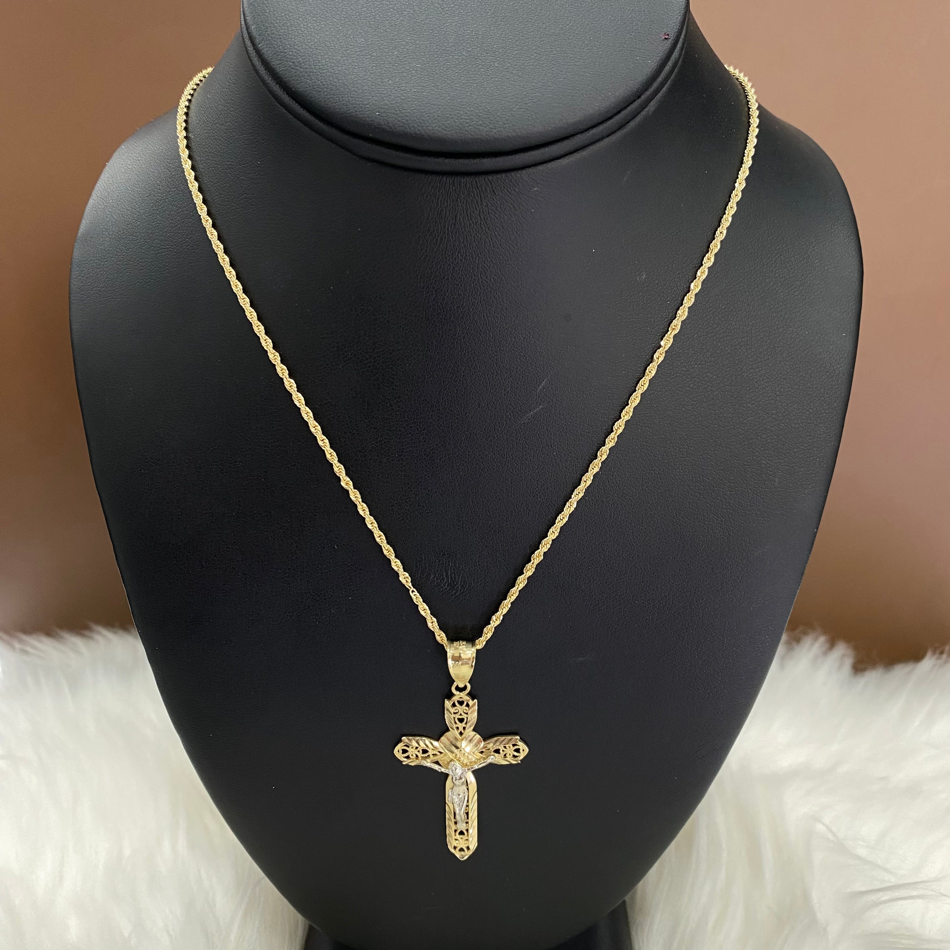 10K Yellow - White Gold Cross Jewelry Set / 5.6gr / 27in