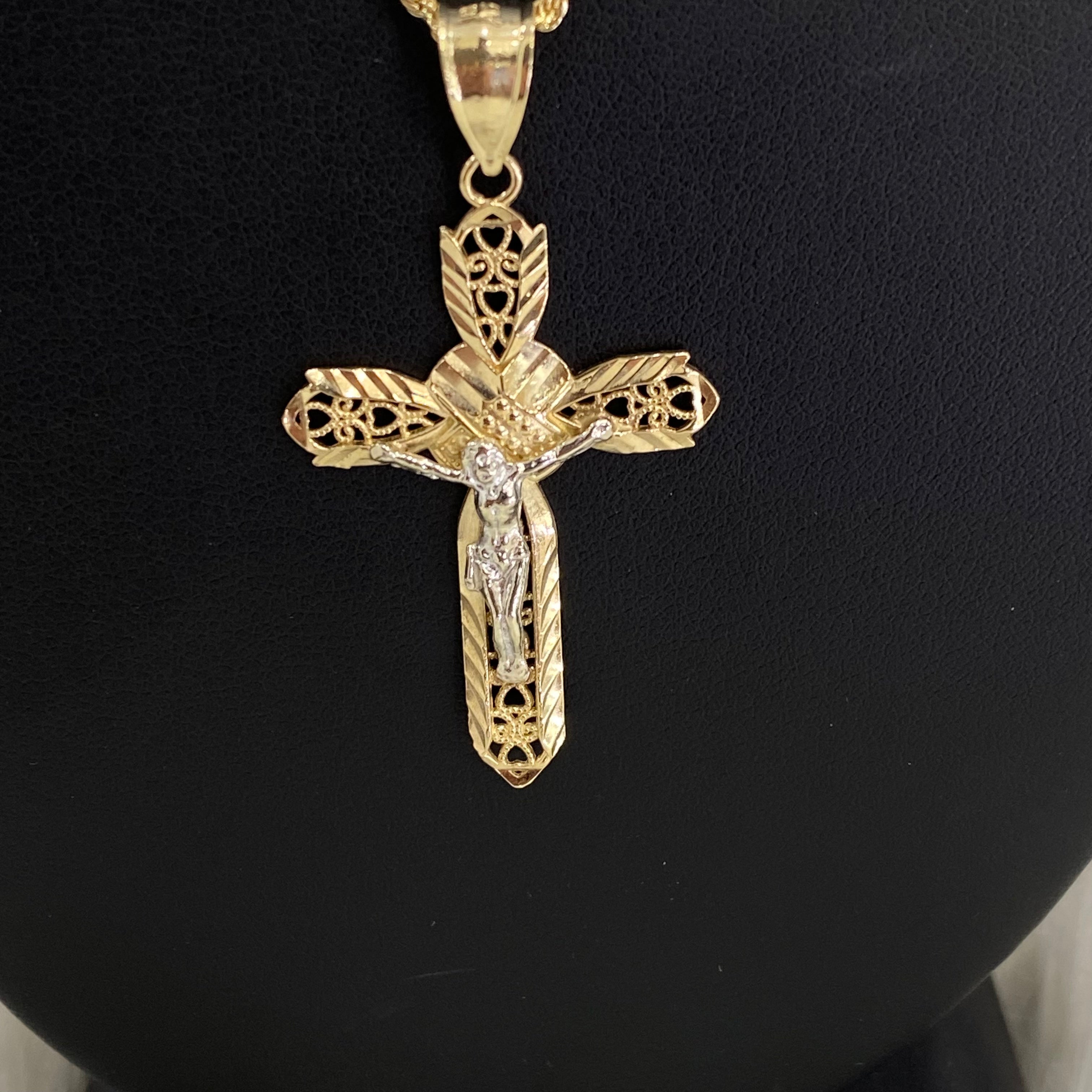 10K Yellow - White Gold Cross Jewelry Set / 5.6gr / 27in