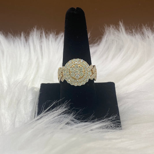 14K Yellow Gold Diamond Cuban Flower Ring 2.96Ct / 11.1gr / Size 10