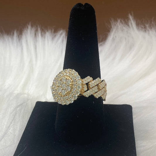 14K Yellow Gold Diamond Cuban Flower Ring 2.96Ct / 11.1gr / Size 10