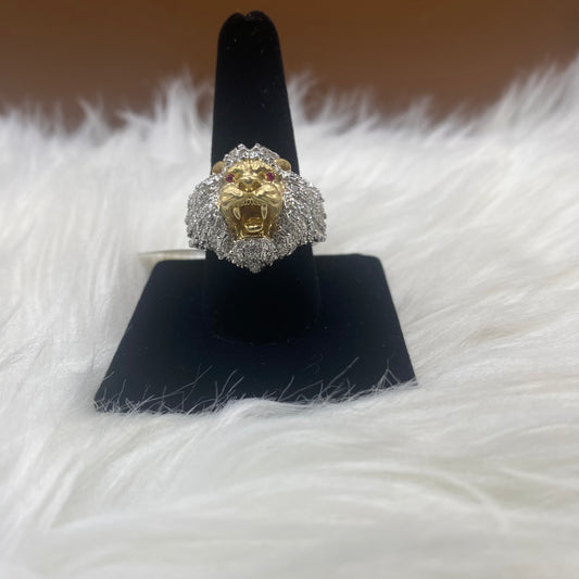 14K Yellow - White Gold Diamond Lyon Ring 1.14Ct 0.03 Rb / 16.9gr / Size 9 1/2