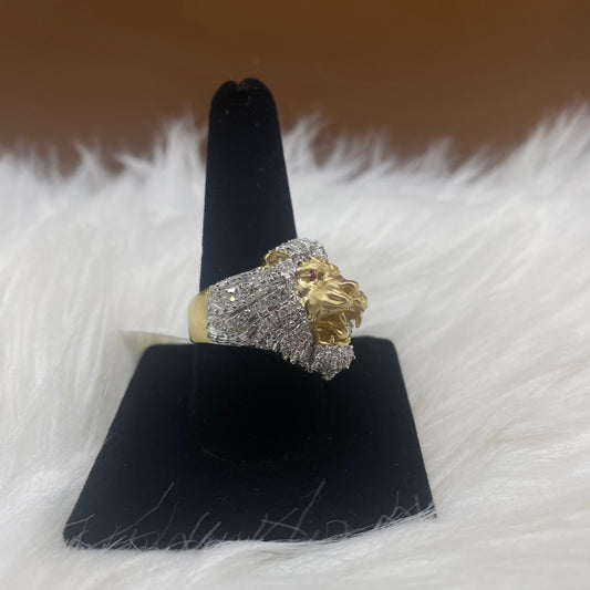 14K Yellow - White Gold Diamond Lyon Ring 1.14Ct 0.03 Rb / 16.9gr / Size 9 1/2