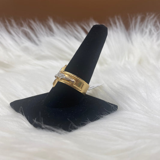 18K Yellow - White Gold Cross Ring / 4.7gr / Size 11 1/2