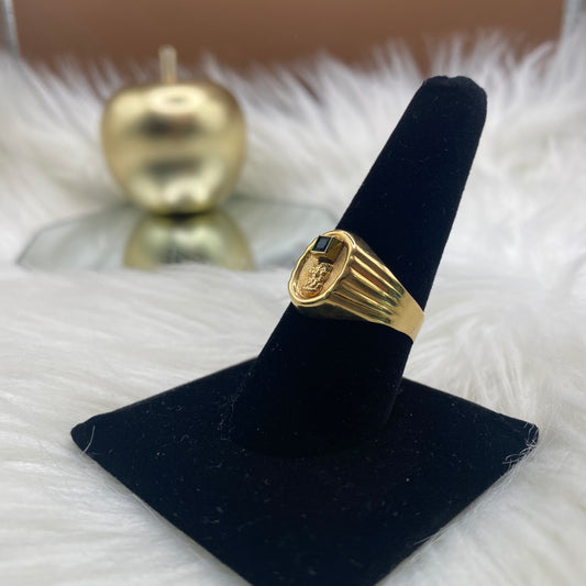 18K Yellow Gold Aztec Ring With Emerald / 2.7gr / Size 9