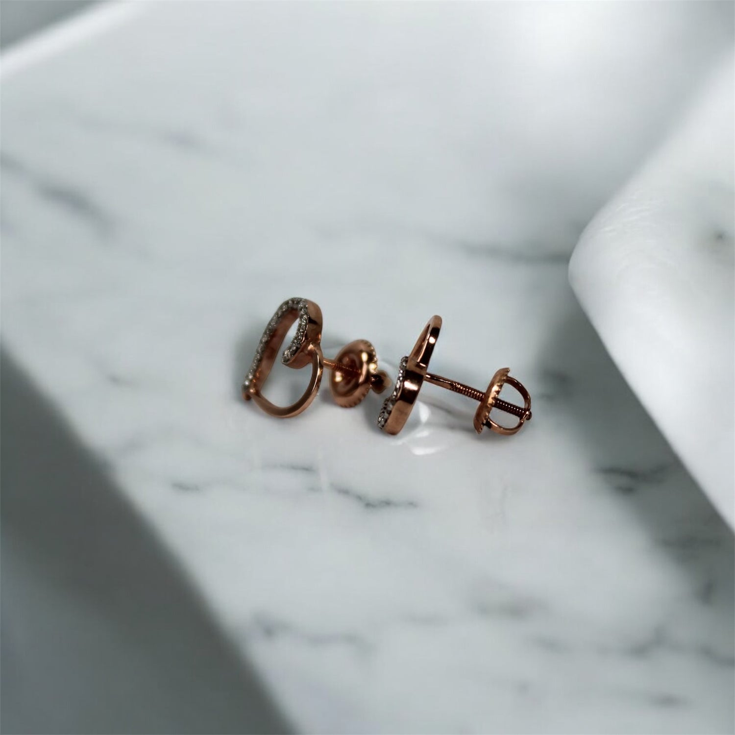 10K Rose Gold Diamond Heart Stud Earrings 0.12Ct Dia / 1.52gr