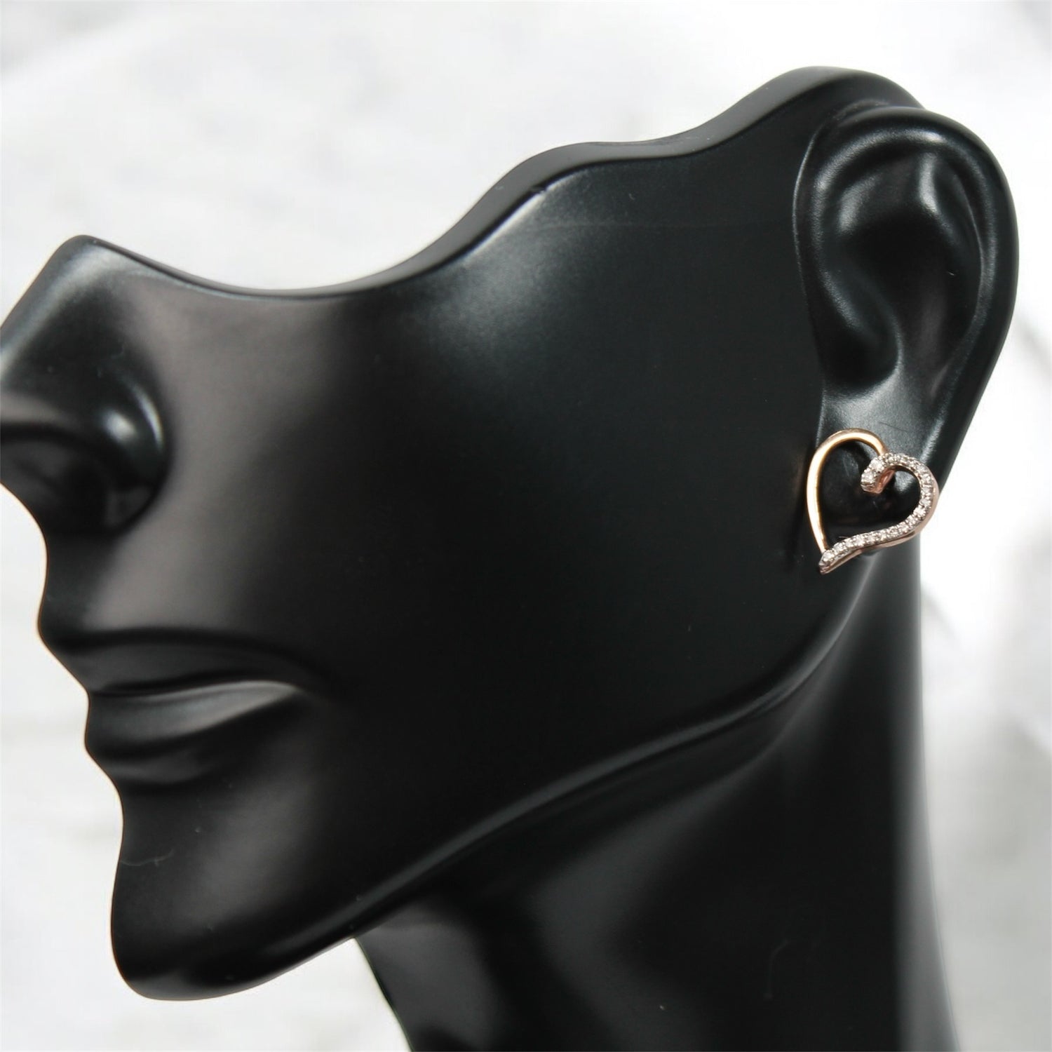 10K Rose Gold Diamond Heart Stud Earrings 0.12Ct Dia / 1.52gr