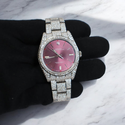 Rolex 41Mm Bustdown 114300-14.62Ct Gold Bezel Grape Face 2020 Oyster Band
