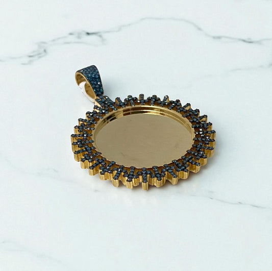 10K Yellow Gold Diamond Memorial Blue Crosses Pendant 1.14 Ct Dia / 16.48gr / 1.5 - 1.8in