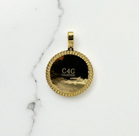 10K Yellow Gold Memorial Cuban Fabric Pendant 1.12Ct Lab Dia / 17.3gr / 2.6-1.9in