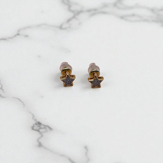 10K Yellow Gold Diamond Star Stud Earrings 0.12Ct / 1gr