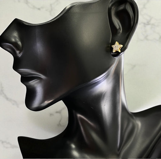 10K Yellow Gold Diamond Star Stud Earrings 0.12Ct / 1gr